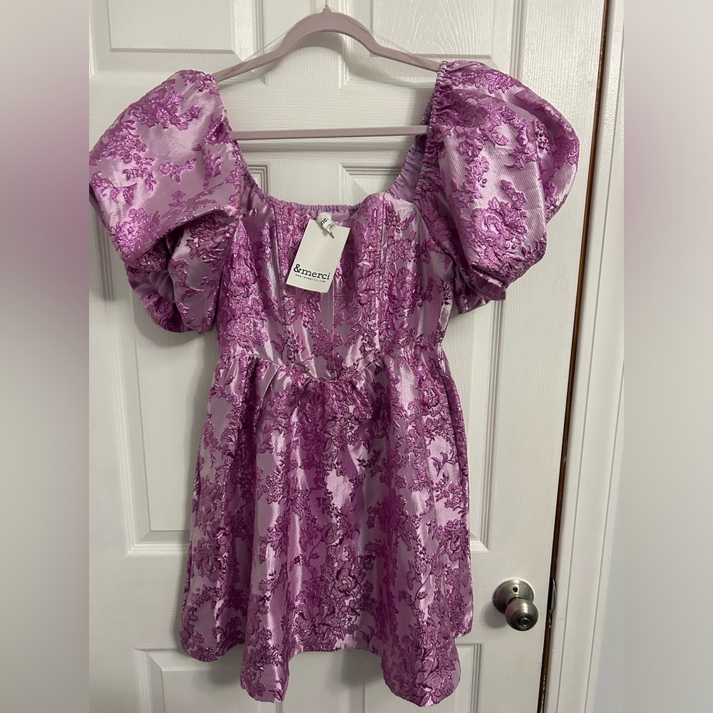 &merci Dress - Lilac/Purple, Puff Sleeve Mini Dress